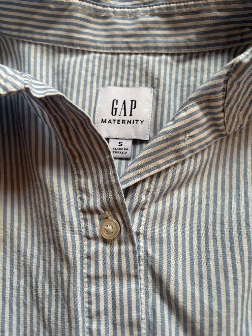 GAP Maternity Blue and White Vertical Stripe Button-Down Shirt